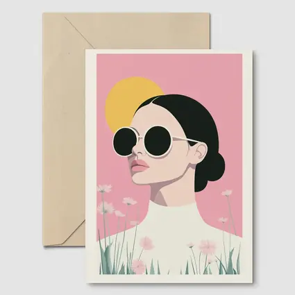 Woman Sunglasses Pink Floral Minimal Fashion Art