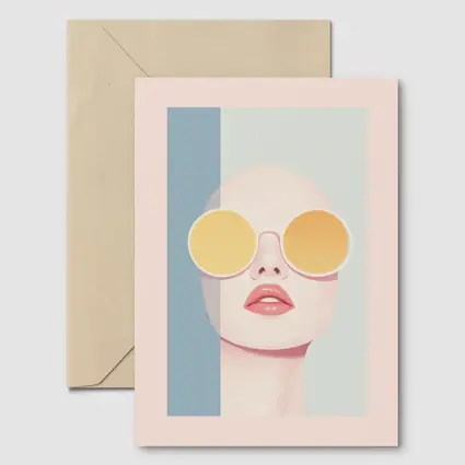 Minimalist Woman Portrait Yellow Round Sunglasses