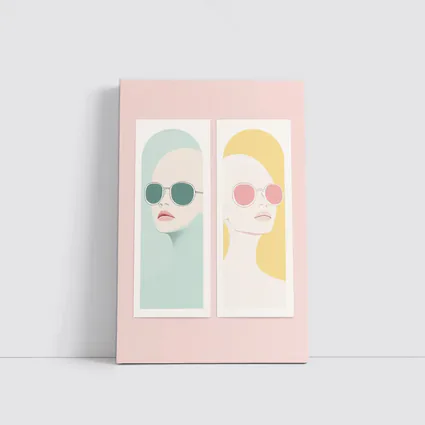Minimalist Women Portrait Pastel Sunglasses Art