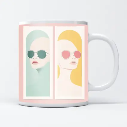 Minimalist Women Portrait Pastel Sunglasses Art