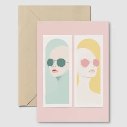 Minimalist Women Portrait Pastel Sunglasses Art