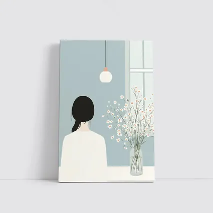 Minimalist Girl White Flowers Blue Room