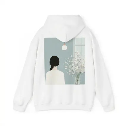 Minimalist Girl White Flowers Blue Room
