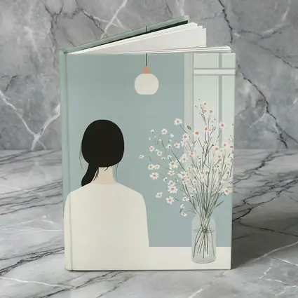 Minimalist Girl White Flowers Blue Room