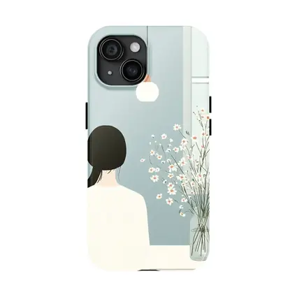 Minimalist Girl White Flowers Blue Room