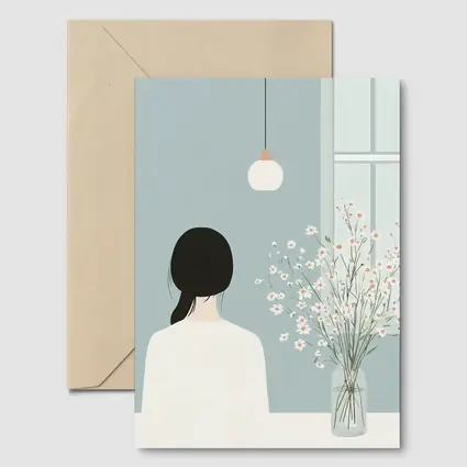 Minimalist Girl White Flowers Blue Room