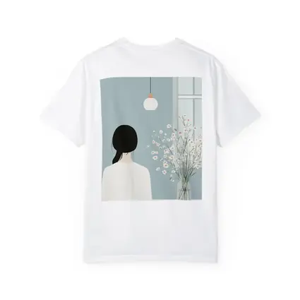 Minimalist Girl White Flowers Blue Room