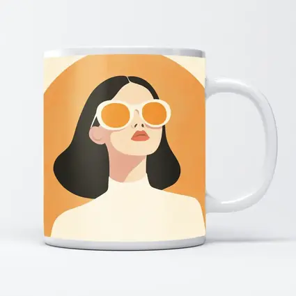 Minimalist Woman Portrait Orange Sunglasses Art