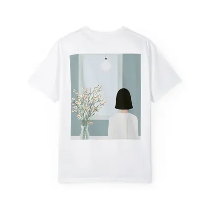 Woman By Window Daisy Flowers Illustration