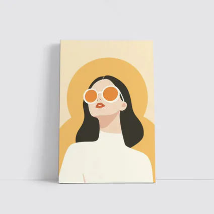 Retro Woman Sunglasses Yellow Sun Background