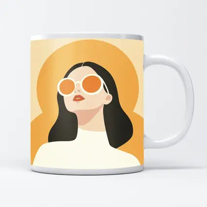 Retro Woman Sunglasses Yellow Sun Background
