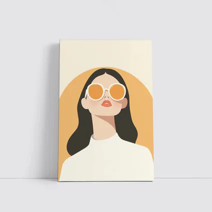 Minimal Woman Portrait Sunglasses Warm Beige Background