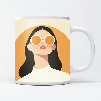Minimal Woman Portrait Sunglasses Warm Beige Background