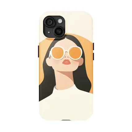 Minimal Woman Portrait Sunglasses Warm Beige Background