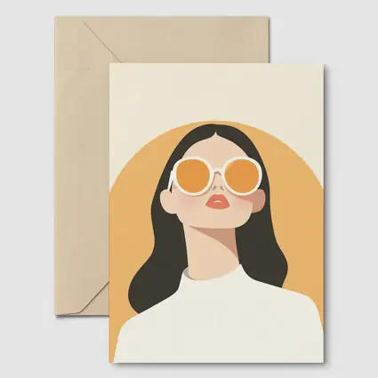 Minimal Woman Portrait Sunglasses Warm Beige Background