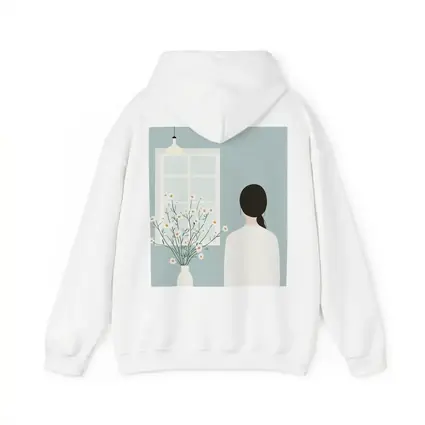 Woman by Window with Daisy Flowers Illustration