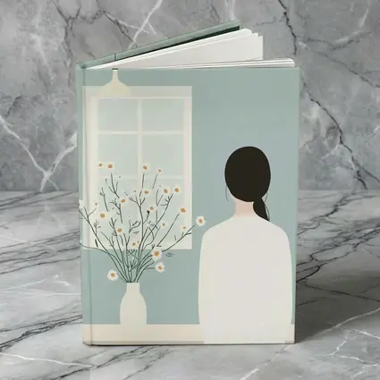 Woman by Window with Daisy Flowers Illustration