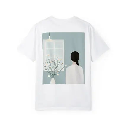 Woman by Window with Daisy Flowers Illustration