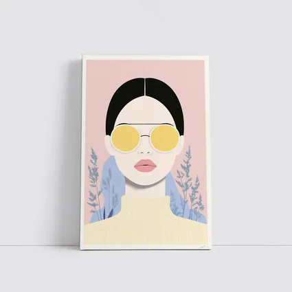 Fashion Woman Yellow Sunglasses Pink Floral Background