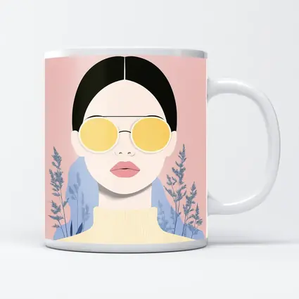 Fashion Woman Yellow Sunglasses Pink Floral Background