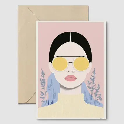 Fashion Woman Yellow Sunglasses Pink Floral Background