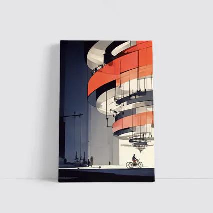 Futuristic Architecture Spiral Building Cyclist Below