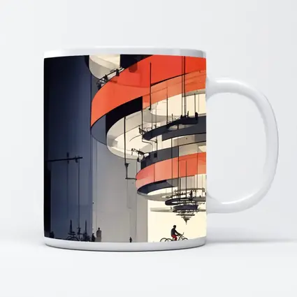 Futuristic Architecture Spiral Building Cyclist Below