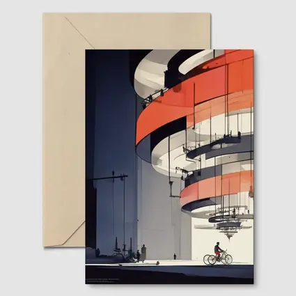 Futuristic Architecture Spiral Building Cyclist Below