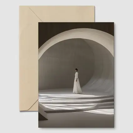 Woman White Dress Minimalist Arch Architecture