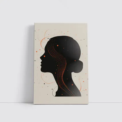Black Female Silhouette Portrait Orange Dots Abstract