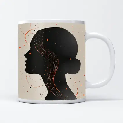 Black Female Silhouette Portrait Orange Dots Abstract