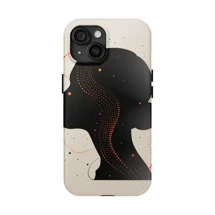 Black Female Silhouette Portrait Orange Dots Abstract