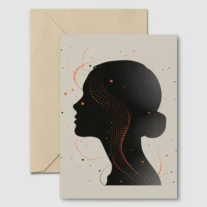 Black Female Silhouette Portrait Orange Dots Abstract