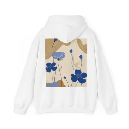 Blue Poppy Flowers Beige Abstract Botanical Art