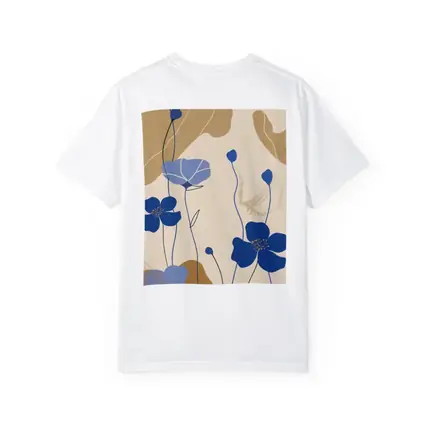 Blue Poppy Flowers Beige Abstract Botanical Art