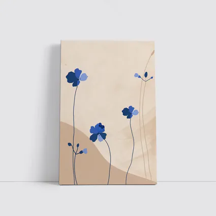 Blue Wildflowers on Beige Abstract Background