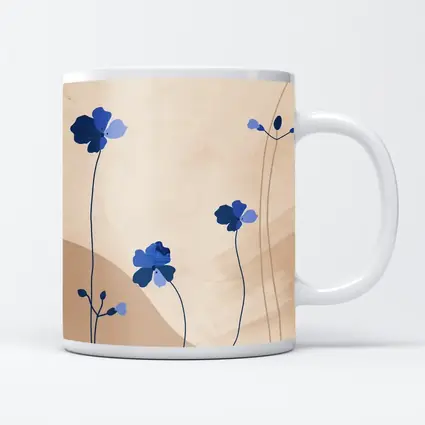 Blue Wildflowers on Beige Abstract Background