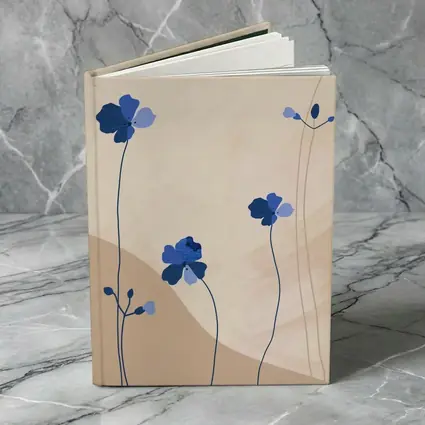 Blue Wildflowers on Beige Abstract Background