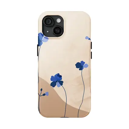 Blue Wildflowers on Beige Abstract Background