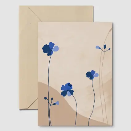 Blue Wildflowers on Beige Abstract Background