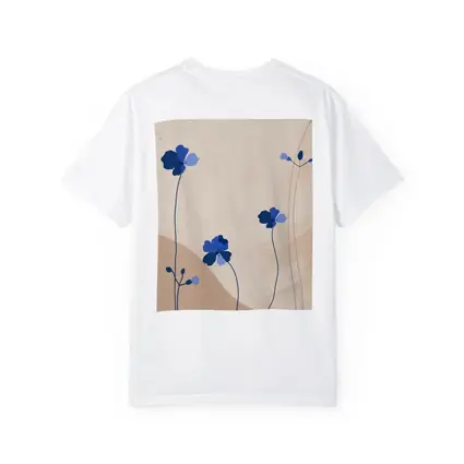 Blue Wildflowers on Beige Abstract Background