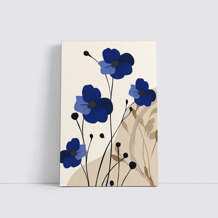 Blue Anemone Flowers Minimalist Botanical Art