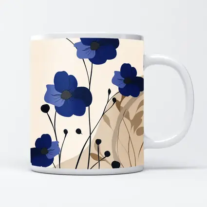 Blue Anemone Flowers Minimalist Botanical Art