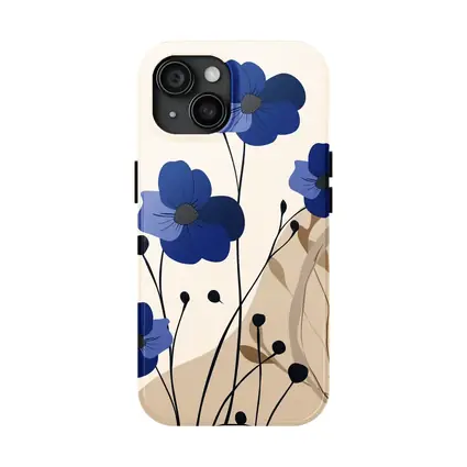 Blue Anemone Flowers Minimalist Botanical Art