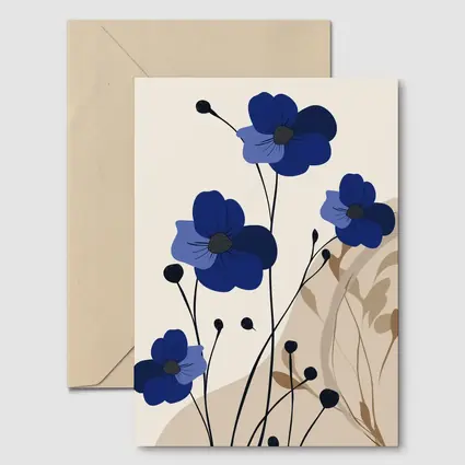 Blue Anemone Flowers Minimalist Botanical Art