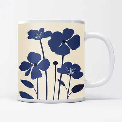 Blue Wildflowers Flat Design Beige Background