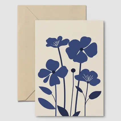 Blue Wildflowers Flat Design Beige Background