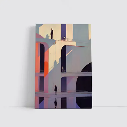 Geometric Brutalist Architecture Figures Pastel Art
