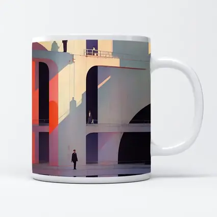 Geometric Brutalist Architecture Figures Pastel Art