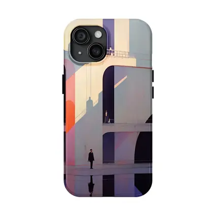 Geometric Brutalist Architecture Figures Pastel Art